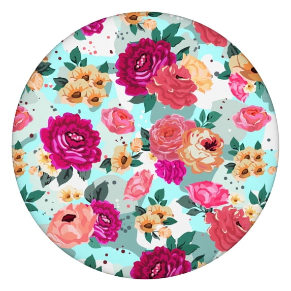Round Fitted Tablecloth with Elastic Edges Fits 36"-44" Round Tables Pioneer Colorful Floral Waterproof Table Cover Washable Indoor and Outdoor for Party Kitchen Dinner Banquet Patio Picnic