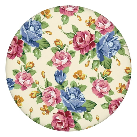 Round Fitted Tablecloth with Elastic Edges Fits 36"-44" Round Tables Pioneer Colorful Floral Waterproof Table Cover Washable Indoor and Outdoor for Party Kitchen Dinner Banquet Patio Picnic