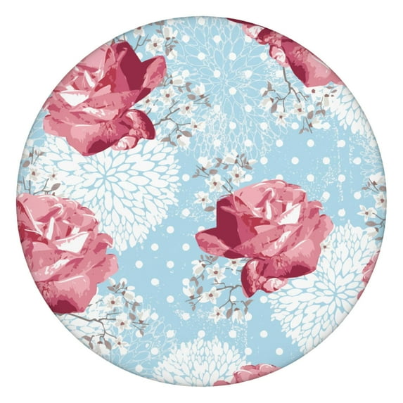 Round Fitted Tablecloth with Elastic Edges Fits 36"-44" Round Tables Pioneer Colorful Floral Waterproof Table Cover Washable Indoor and Outdoor for Party Kitchen Dinner Banquet Patio Picnic