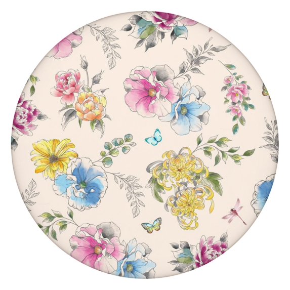 Round Fitted Tablecloth with Elastic Edges Fits 45"-52" Round Tables Pioneer Colorful Floral Waterproof Table Cover Washable Indoor and Outdoor for Party Kitchen Dinner Banquet Patio Picnic