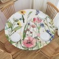thumbnail image 1 of Round Fitted Tablecloth with Elastic Flowers Plants Cute Floral Round Outdoor Tablecloths Fitted Table Covers for Round Tables Waterproof Reusable Vinyl Table Cloth for Indoor and Outdoor 50"-56", 1 of 7
