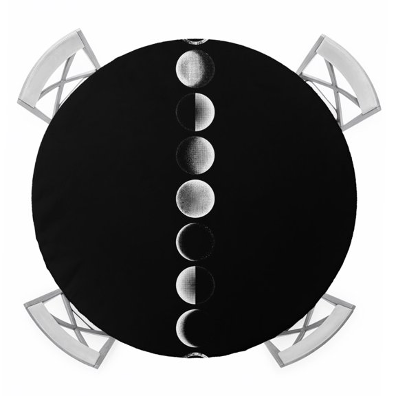 Round Fitted Tablecloth with Elastic Full Moon Orb Tablecloths Pitch Black Sky Midnight Patio Table Cover for Kitchen Dinner Party Picnic Decor Fits Tables up to 36"- 44" Diameter