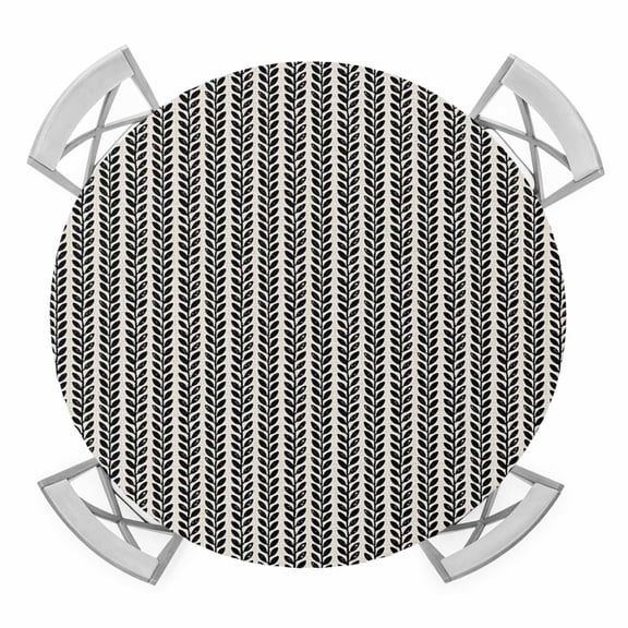 Round Fitted Tablecloth with Elastic Gray Pinstripes Tablecloths Woven Denim Striped Patio Table Cover for Kitchen Dinner Party Picnic Decor Fits Tables up to 55"- 60" Diameter