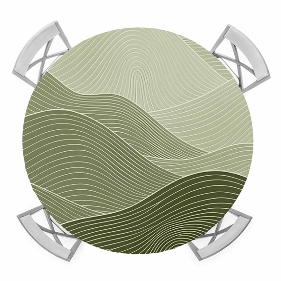 Round Fitted Tablecloth with Elastic Green Mountain Ridges Tablecloths Topographic Lines Peaks Patio Table Cover for Kitchen Dinner Party Picnic Decor Fits Tables up to 36"- 44" Diameter
