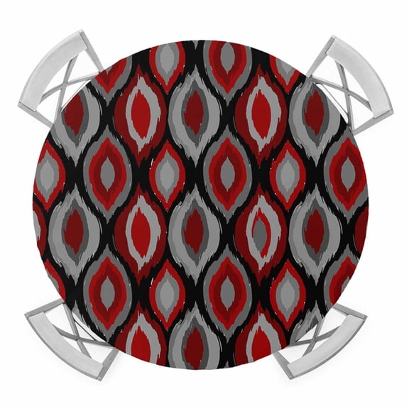Round Fitted Tablecloth with Elastic Modern Diamond Pattern Tablecloths Red Geometric Lines Patio Table Cover for Kitchen Dinner Party Picnic Decor Fits Tables up to 36"- 44" Diameter