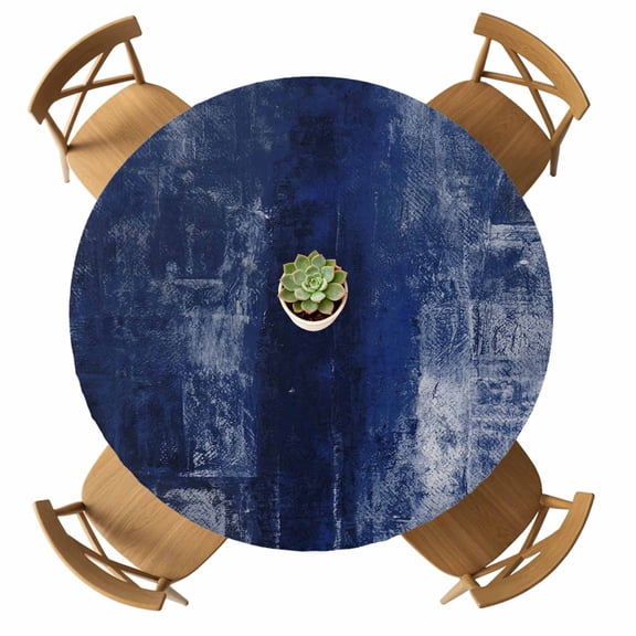 Round Fitted Tablecloth with Elastic Navy Blue Paint Tablecloths Waterproof Oil Proof Abstract Art Graffiti Table Cover for Kitchen Dinner Holiday Party Picnic Fits Tables up to 36"- 44" Diameter