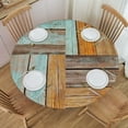 thumbnail image 1 of Round Fitted Tablecloth with Elastic Old Wood Planks Brown and Blue Fitted Table Covers for Round Tables Waterproof Reusable Vinyl Table Cloth for Indoor and Outdoor 57"-66" ,24ju26caA40, 1 of 7