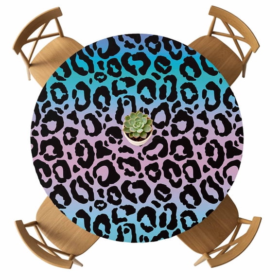 Round Fitted Tablecloth with Elastic Ombre Leopard Tablecloths Waterproof Blue Aqua Pink Purple Gradual Color Table Cover for Kitchen Dinner Party Picnic Fits Tables up to 36"- 44" Diameter