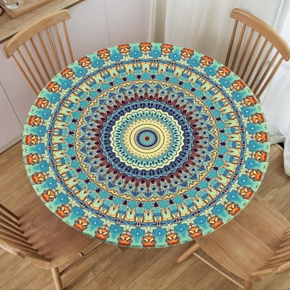 Round Fitted Tablecloth With Elastic,Outdoor Table Cover,Elastic Edge Design,Suitable for Round Tables Ranging from 52in,Anti Wrinkle and Scratch Resistant,Easy Clean & Stain Resistant