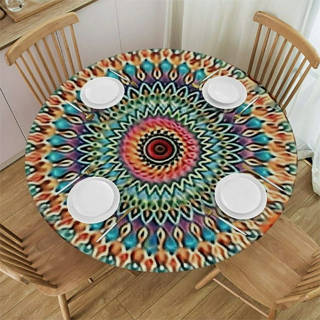 Round Fitted Tablecloth with Elastic Round Outdoor Tablecloth Round