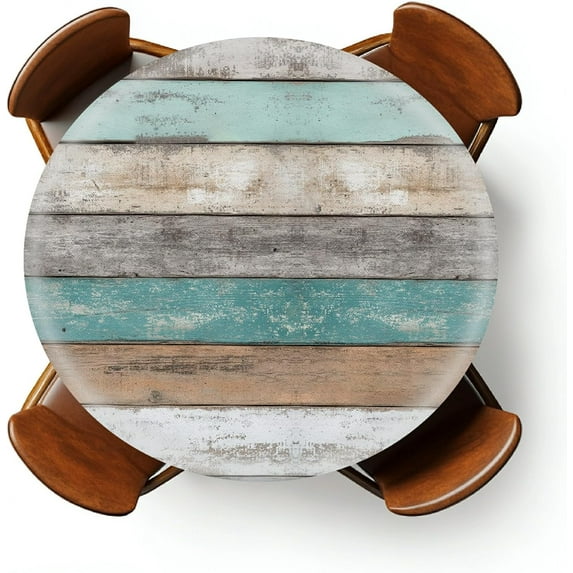 Round Fitted Tablecloth with Elastic Round Outdoor Tablecloth for 36" - 44" Round Tables Waterproof Round Table Cover for Indoor Dinner, Picnic, Camping, Yard (Vintage Woodgrain)