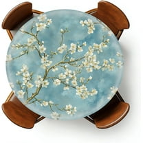 Round Fitted Tablecloth with Elastic Round Outdoor Tablecloth for 45" - 52" Round Tables Waterproof Round Table Cover for Indoor Dinner, Picnic, Camping, Yard (Apricot Blossom)