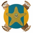 thumbnail image 1 of Round Fitted Tablecloth with Elastic Starfish Tablecloths Waterproof Oil Proof Turquoise Yellow Stripes Lines Table Cover for Kitchen Dinner Holiday Party Picnic Fits Tables up to 36"- 44" Diameter, 1 of 9