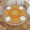 thumbnail image 1 of Round Fitted Tablecloth with Elastic Sun Mandala Sun Burst Gradient Round Outdoor Tablecloths Fitted Table Covers for Round Tables Waterproof Reusable Vinyl Table Cloth for Indoor and Outdoor 50"-56", 1 of 7