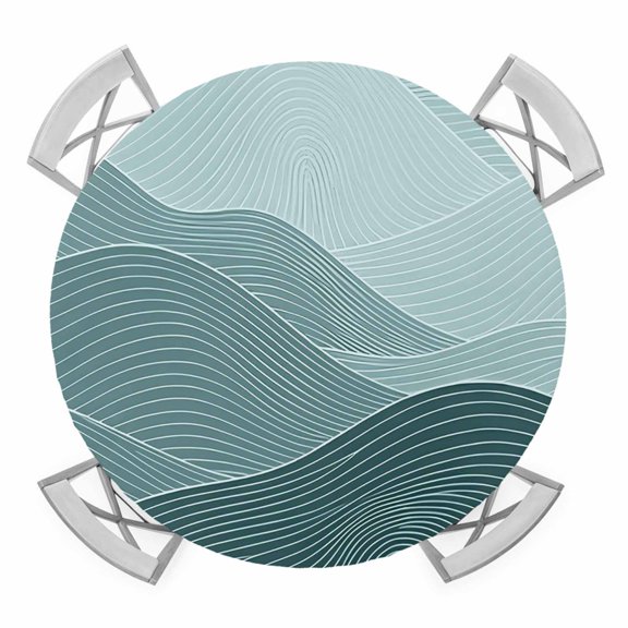 Round Fitted Tablecloth with Elastic Teal Mountain Ridges Tablecloths Topographic Lines Peaks Patio Table Cover for Kitchen Dinner Party Picnic Decor Fits Tables up to 36"- 44" Diameter