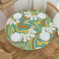thumbnail image 1 of Round Fitted Tablecloth with Elastic Vintage Daisy Flowers Round Outdoor Tablecloths Fitted Table Covers for Round Tables Waterproof Reusable Vinyl Table Cloth for Indoor and Outdoor 62"-68", 1 of 7
