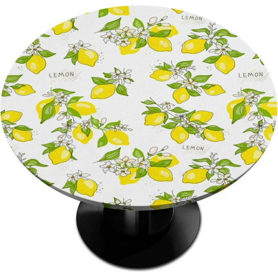 Round Fitted Tablecloth with Elastic, Watercolor Lemon Decor Round Tablecloths Wipeable Waterproof Table Cover Indoor Outdoor Circle Cover for Dining Kitchen Patio Camping Picnic, 40"-44", B-3