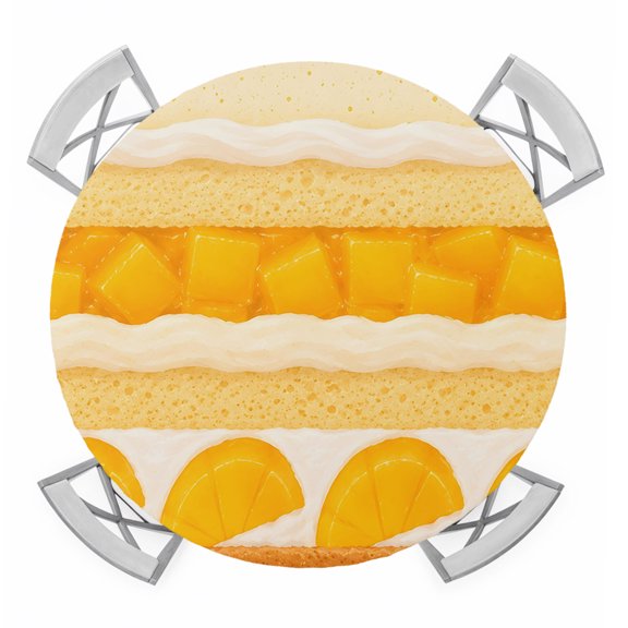 Round Fitted Tablecloth with Elastic Yellow Mangos Cake Tablecloths Delicious Cream Dessert Patio Table Cover for Kitchen Dinner Party Picnic Decor Fits Tables up to 36"- 44" Diameter