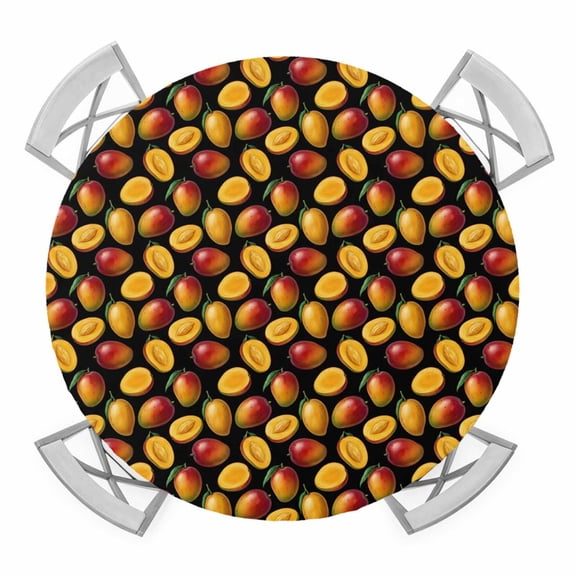 Round Fitted Tablecloth with Elastic Yellow Mangos Tablecloths Summer Tropical Fruit Patio Table Cover for Kitchen Dinner Party Picnic Decor Fits Tables up to 36"- 44" Diameter