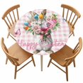 thumbnail image 1 of Round Fitted Tablecloth,Happy Easter Bunny Circle Table Cover Waterproof Table Cloth with Elastic Edge,Daisy Roses Pink Plaid Butterflies Outdoor Tablecloths for Kitchen Picnic 55-60in, 1 of 9
