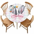 thumbnail image 1 of Round Fitted Tablecloth,Happy Easter Bunny Ears Pink Bow Circle Table Cover Waterproof Table Cloth with Elastic Edge,Flower Colorful Stripe Plaid Outdoor Tablecloths for Kitchen Picnic 55-60in, 1 of 9