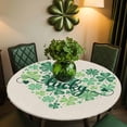 thumbnail image 1 of Round Fitted Tablecloth,Irish St. Patrick's Day Four-Leaf on Linen Circle Table Cover Waterproof Table Cloth with Elastic Edge,Love Heart Stretched Outdoor Tablecloths for Kitchen Picnic 45-54in, 1 of 9