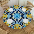 thumbnail image 1 of Round Fitted Tablecloth Mandala Damask Flower Ethnic Floral Table Cloth with Elastic Edged Waterproof Wipeable Round Table Cover for Patio Parties Outdoor Decor, 1 of 7