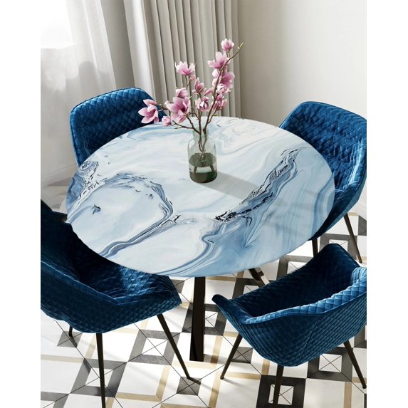 Round Fitted Tablecloth Marble Elastic Edged Table Cover Protector Cloth Waterproof Polyester Rectangle Table Cover