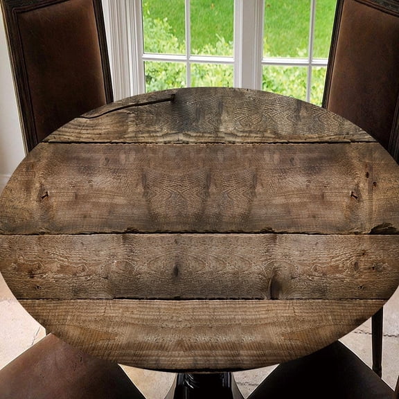 Round Fitted Tablecloth,Natural Wood Texture, Elastic Edged Table Cover, Outdoor & Indoor, Picnic, Patio, Lodge Party Decor Present, Tablecloth Size 54"(Fit for 42.2"-46.1" Table)