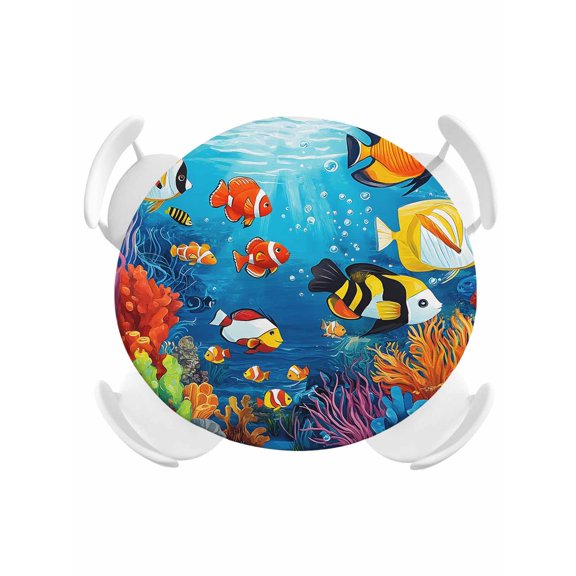 Round Fitted Tablecloth,Ocean Clownfish Waterweed Coral Circle Table Cover Waterproof Table Cloth with Elastic Edge,Seaside Sea Anemone Outdoor Tablecloths for Kitchen Picnic 36-44in