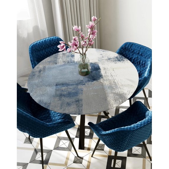 Round Fitted Tablecloth Oil Painting Abstract Geometric Caramel Orange Elastic Edged Table Cover Protector Cloth Waterproof