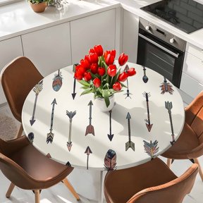 Round Fitted Tablecloth,Retro Indian Fingernails Arrows Circle Table Cover Waterproof Table Cloth with Elastic Edge,Vintage Ethnicity Art Outdoor Tablecloths for Kitchen Picnic 36-44in