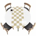thumbnail image 1 of Round Fitted Tablecloth,Rural Farm Buffalo Lattice Circle Table Cover Waterproof Table Cloth with Elastic Edge,Khaki White Check Outdoor Tablecloths for Kitchen Picnic 55-60in, 1 of 9