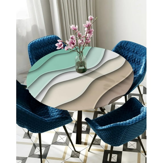 Round Fitted Tablecloth Sage Green Gray Gradient Elastic Edged Table Cover Protector Cloth Waterproof Rectangle