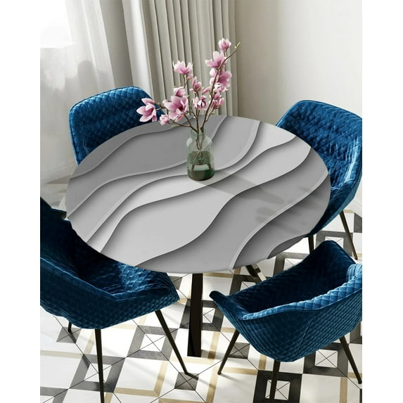 Round Fitted Tablecloth Sage Green Gray Gradient Elastic Edged Table Cover Protector Cloth Waterproof Rectangle