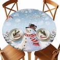 thumbnail image 1 of Round Fitted Tablecloth,Snowman Christmas Tree Blue Gradient Circle Table Cover Waterproof Table Cloth with Elastic Edge, Snow Branch Bird Outdoor Tablecloths for Kitchen Picnic 36-44in, 1 of 8