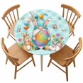 thumbnail image 1 of Round Fitted Tablecloth,Spring Easter Rabbits Pitches Circle Table Cover Waterproof Table Cloth with Elastic Edge,Eggs Butterfly Bee Flowers Outdoor Tablecloths for Kitchen Picnic 55-60in, 1 of 9