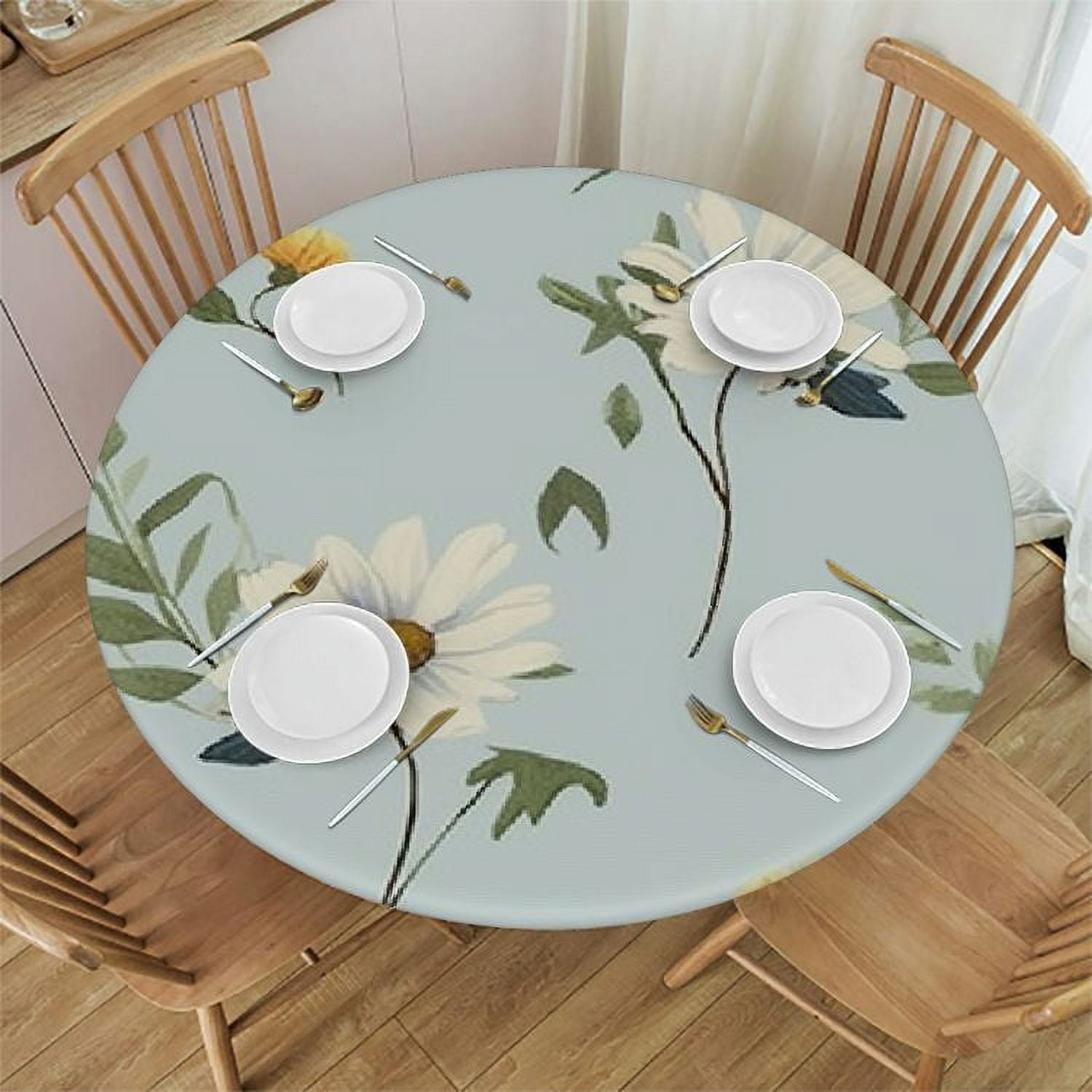 Round Fitted Tablecloth Stretch Spandex Table Cover with Elastic Edge ...