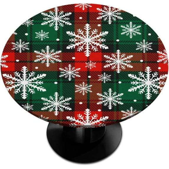 Round Fitted Tablecloth Wipeable Elastic Snowflake Colorful Christmas Table Cover Waterproof Circle Table Cloth for Indoor Outdoor Dining Kitchen Picnic Camping Patio Decor Gifts,Fit 40-44in Tables