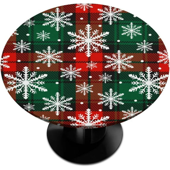 Round Fitted Tablecloth Wipeable Elastic Snowflake Colorful Christmas Table Cover Waterproof Circle Table Cloth for Indoor Outdoor Dining Kitchen Picnic Camping Patio Decor Gifts,Fit 45-50in Tables