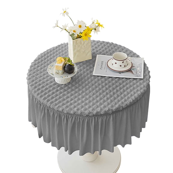 Round Fitted Tablecloth With Skirt,Stretch Seersucker Tablecloth,Non-slip Circle Table Covers For Living Room Balcony Dining Room-Gray-80cm(32in)