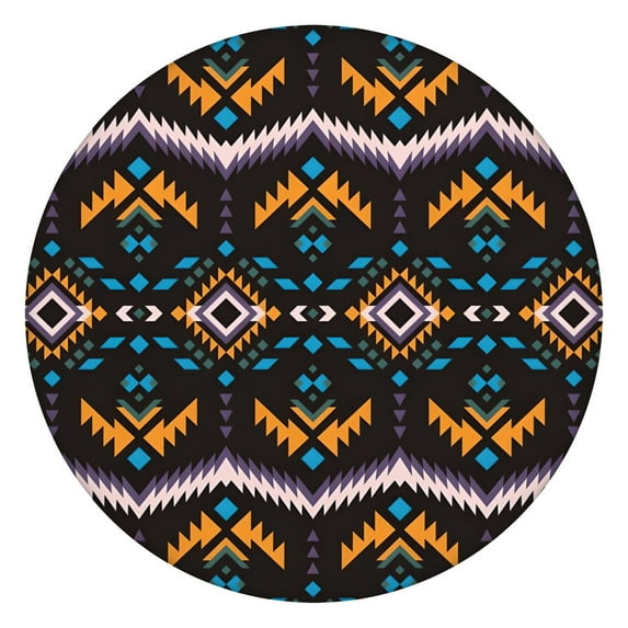 Round Fitted Tablecloth with Bohemian Floral Pattern, 44 Inch Elastic Hem Fits 38-42 Inch Tables