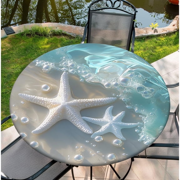 Round Fitted Tablecloth with Elastic 38"-42", Seastar Table Cover for Party Picnic Kitchen Dinner Decor, 44"