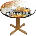 thumbnail image 1 of Round Fitted Tablecloth with Elastic Autumn Maple Pumpkin Outdoor Waterproof Reusable Table Covers for 52" Round Tables, 1 of 6