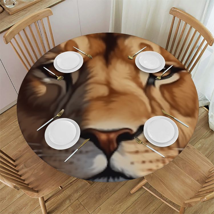 Round Fitted Tablecloth with Elastic, Dog Animal Small Tablecloth