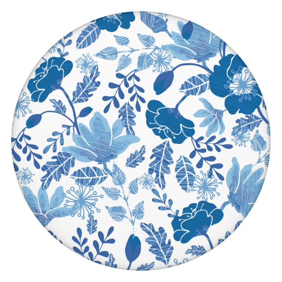 Round Fitted Tablecloth with Elastic Edge, Botanical Print on Durable Polyester, Reusable and Water-Resistant, Fits 44-52 Inch Dining or Patio Table
