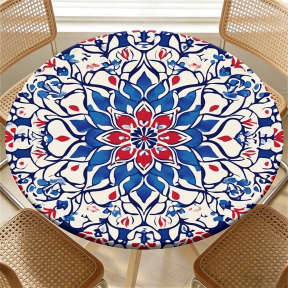 Round Fitted Tablecloth with Elastic Edge Design Table Cover Waterproof Stain-Resistant Wipeable Table Cloth Best for 36"-60" Round Tables Marble