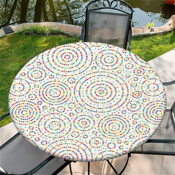 Round Fitted Tablecloth with Elastic Edge Design Table Cover Waterproof Stain-Resistant Wipeable Table Cloth Best for 38"-42" Round Tables Circular