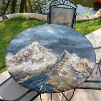 Round Fitted Tablecloth with Elastic Edge Design Table Cover Waterproof Stain-Resistant Wipeable Table Cloth Best for 38"-42" Round Tables Mountain