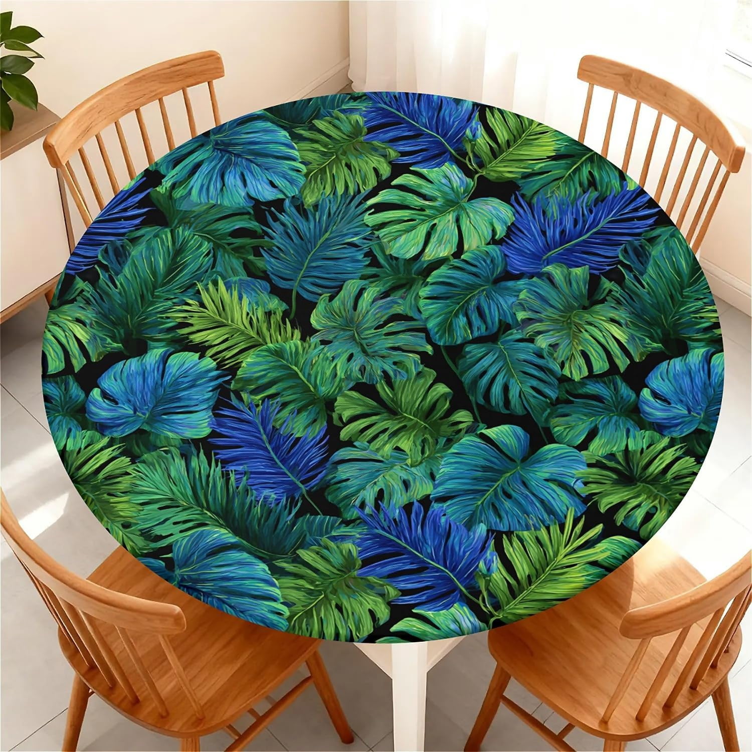 Table Pattern Ingravings Round Fitted Tablecloth with Elastic Edge Design Table Cover Waterproof ...